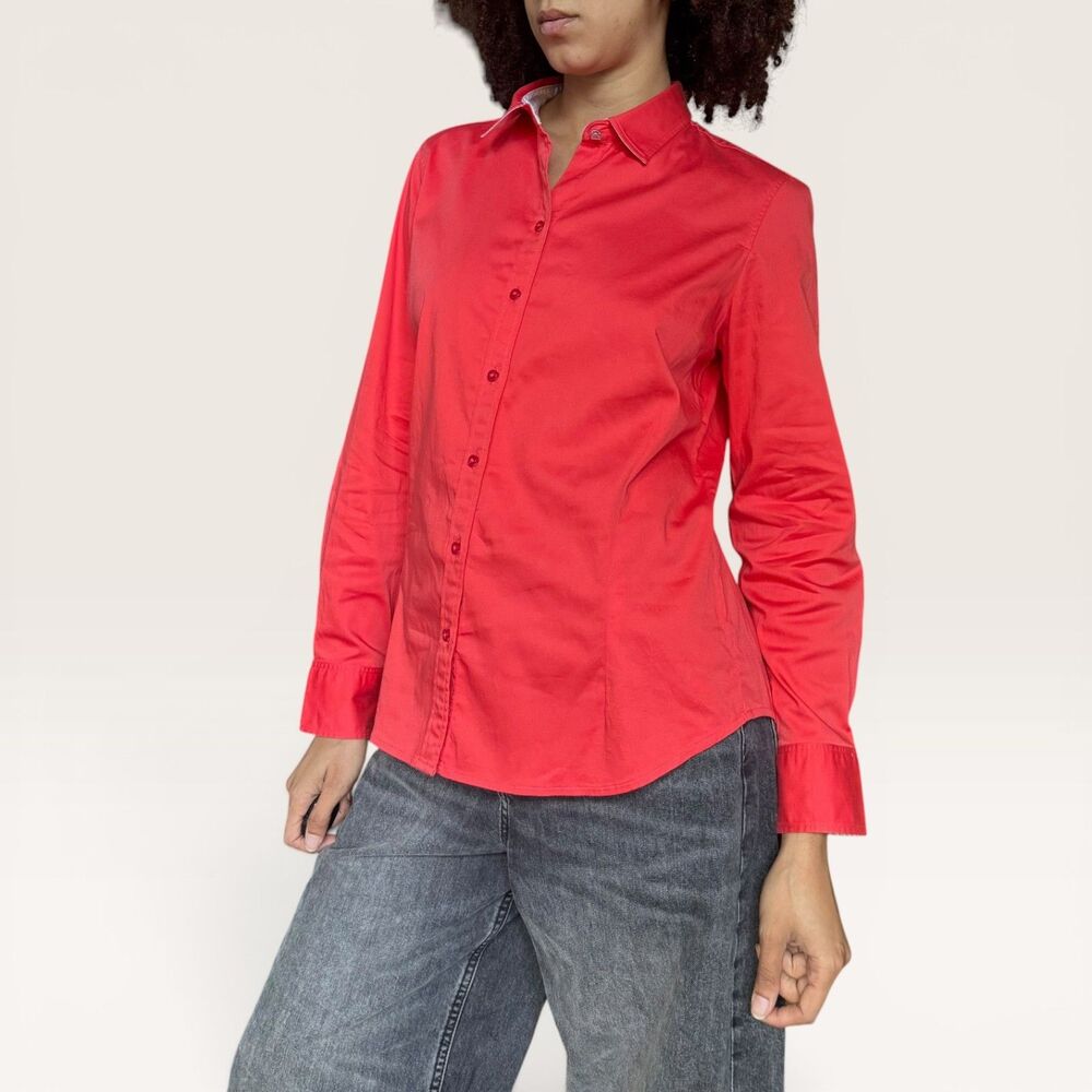 Robert Graham Coral Red Button Down Shirt w/ Pink Purse Button | Mob Wife Office